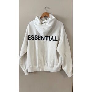 Essentials Fear of God Medium White Hooded Sweatshirt Cotton Blend Back Graphic